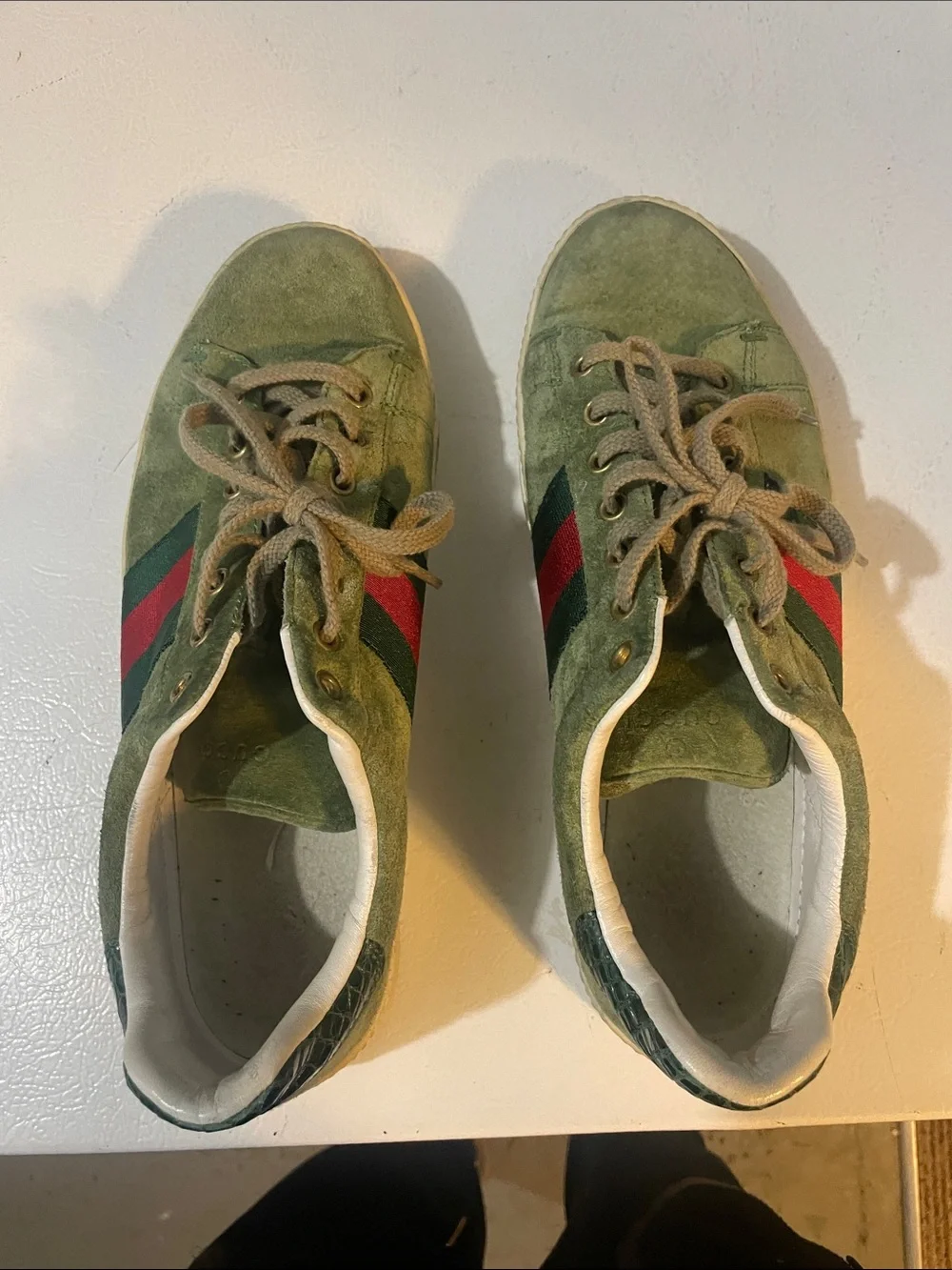 Gucci Green Suede Sneakers with Red & Black Web Stripe Gucci sz 7 fits US size 8